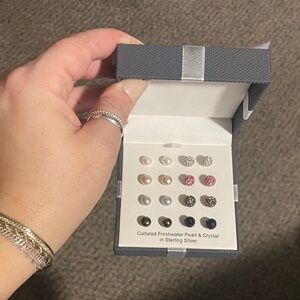 Cultured Freshwater Pearl & Crystal Earring Set in Sterling Silver